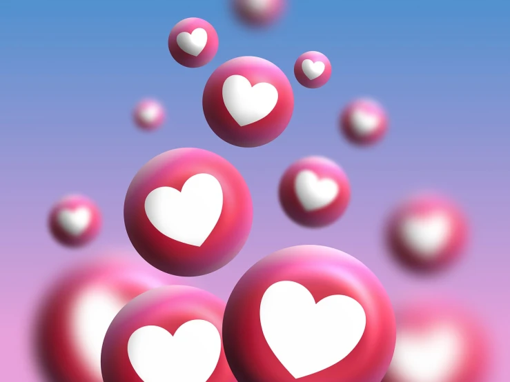 a bunch of hearts floating in the air, digital art, spheres, official illustration, graphic illustration, lovers
