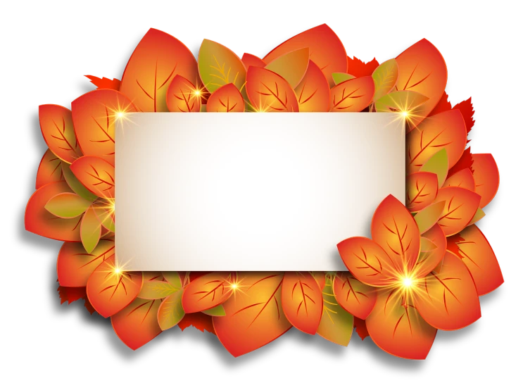 a blank sign surrounded by leaves on a black background, a picture, shutterstock, sōsaku hanga, red and orange colored, sparkling petals, layered paper style, butter