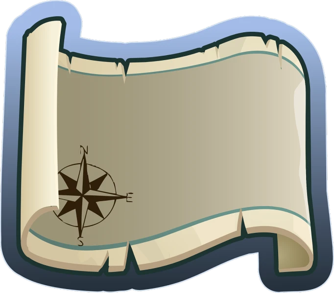 a scroll with a compass on it, a screenshot, pixabay, conceptual art, sticker design vector art, blank paper, bone, vast seas