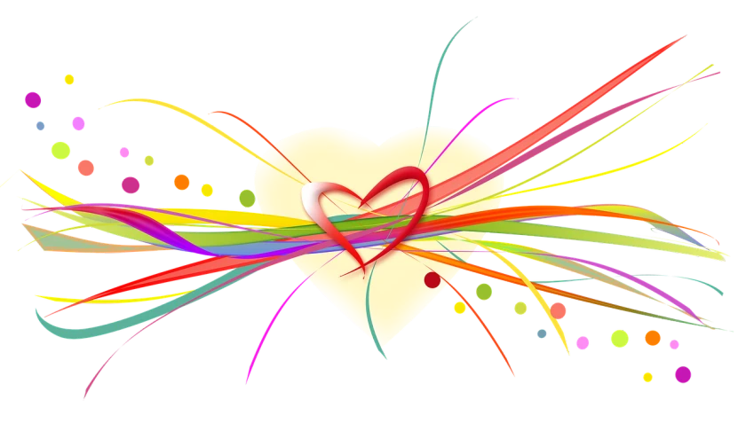 a heart surrounded by colorful ribbons and confetti, a picture, inspired by Peter Alexander Hay, flickr, black!!!!! background, avatar image, beautiful brush stroke rendering, vibration