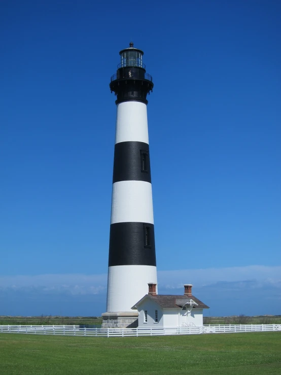 a black and white lighthouse sitting on top of a lush green field, modernism, from wikipedia, florida, panda, side view of a gaunt