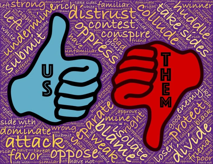 a thumbs up and a thumb up on a purple background, by Tom Carapic, viennese actionism, dueling, ptsd, collaborative artwork, words