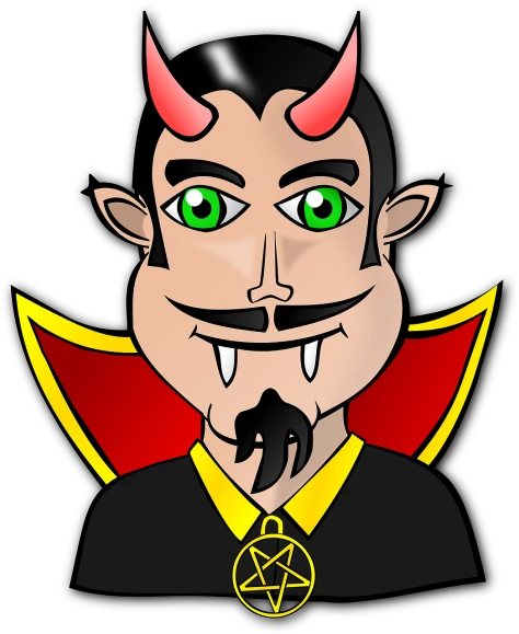a cartoon picture of a devil with green eyes, vector art, by Maxwell Bates, pixabay, lowbrow, tom hiddleston as count dracula, subgenius, as a dnd character, with horns