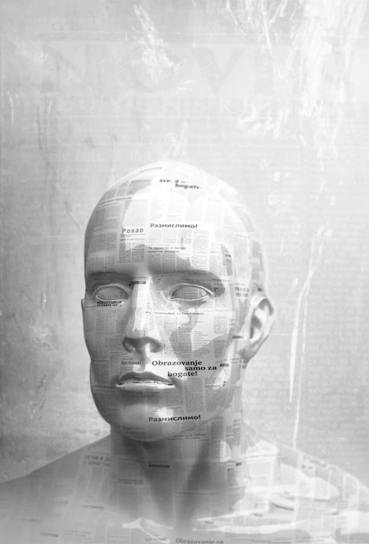 a black and white photo of a man's head, by Daniel Lieske, pexels, fine art, face made of notation, medical depiction, plastic, transparent body