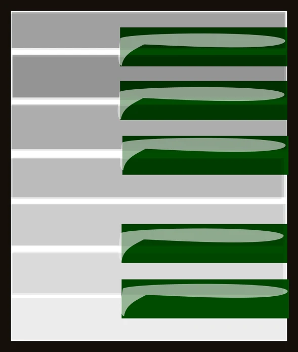 a group of knives sitting next to each other, inspired by John McLaughlin, deviantart, computer art, green and black color scheme, keyboardist, front side view full sheet, cell bars