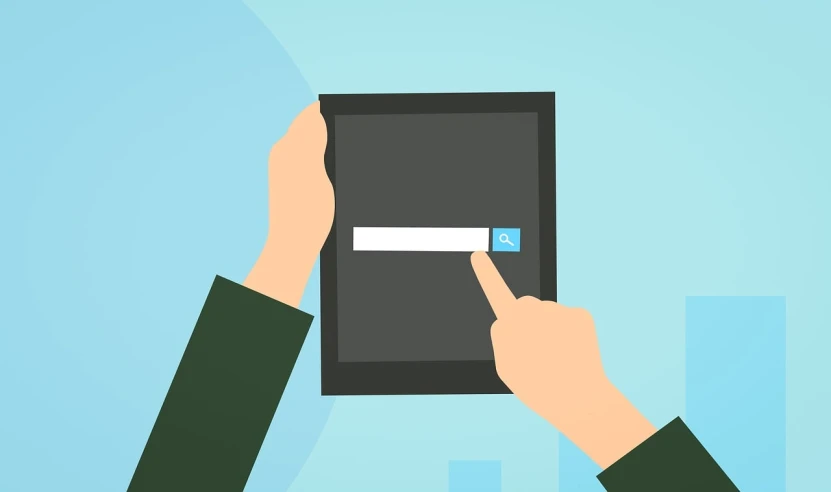 a person holding a tablet computer in their hands, pixabay, computer art, created in adobe illustrator, subject action: holding sign, material design, detailed screenshot