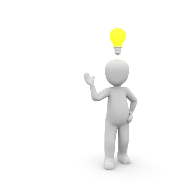 a person with a light bulb above his head, a picture, figuration libre, 3d models, wikihow illustration, white body, with index finger