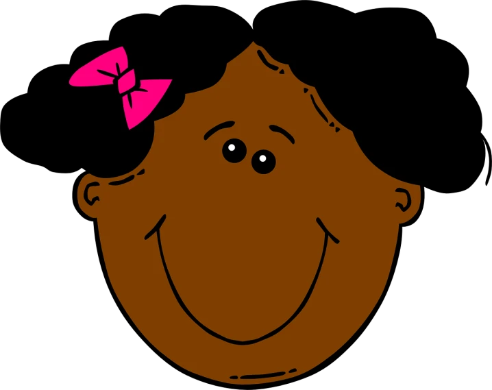 a smiling woman with a pink bow on her head, a digital rendering, inspired by Nyuju Stumpy Brown, pop art, black and brown colors, poop, clipart, brown skin like soil
