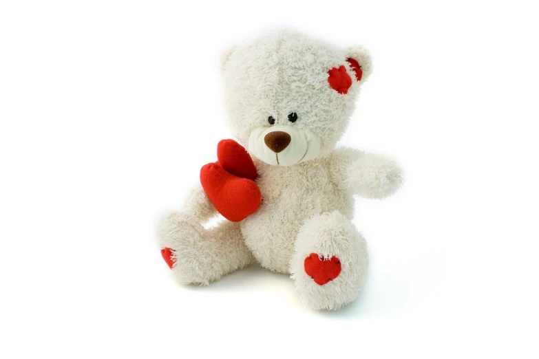 a white teddy bear holding a red heart, a picture, high detail product photo, productphoto, full length photo, toys