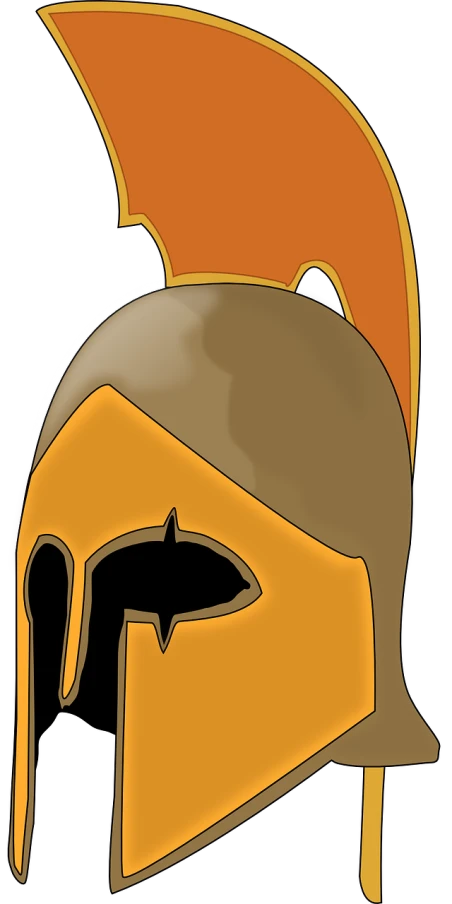 a close up of a helmet on a black background, a digital painting, inspired by Nicomachus of Thebes, sots art, !!! very coherent!!! vector art, orange and black, cartoonish and simplistic, (((knight)))