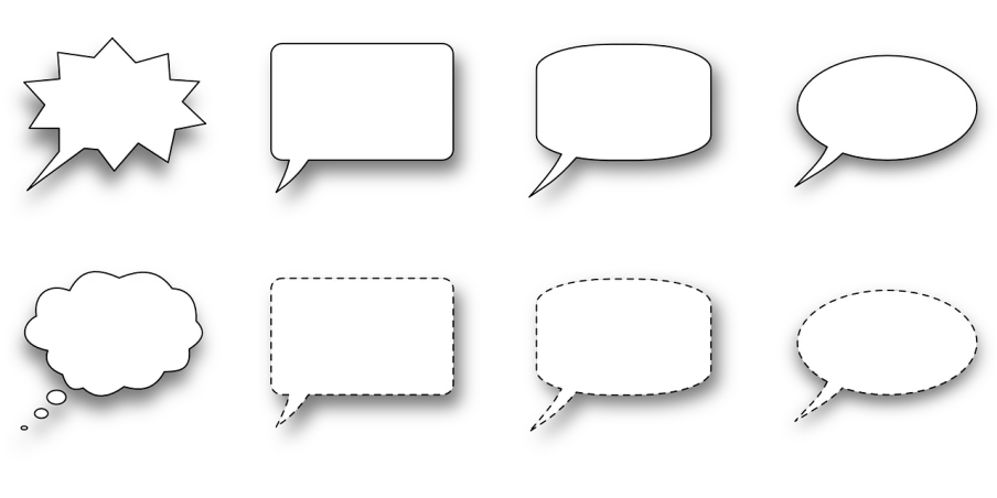 a set of gray speech bubbles on a white background, vector art, by David Martin, ascii art, balloon, four, stylized bold outline, metal