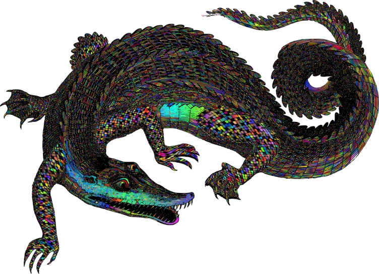 a close up of a lizard on a black background, a digital rendering, by Jon Coffelt, generative art, photo of crocodile, colourful biomorphic opart, alligators, high - resolution scan
