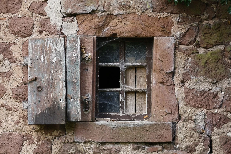 a close up of a window in a stone building, a photo, by Jan Stanisławski, mold, window open, unhappy, 1 7 8 0