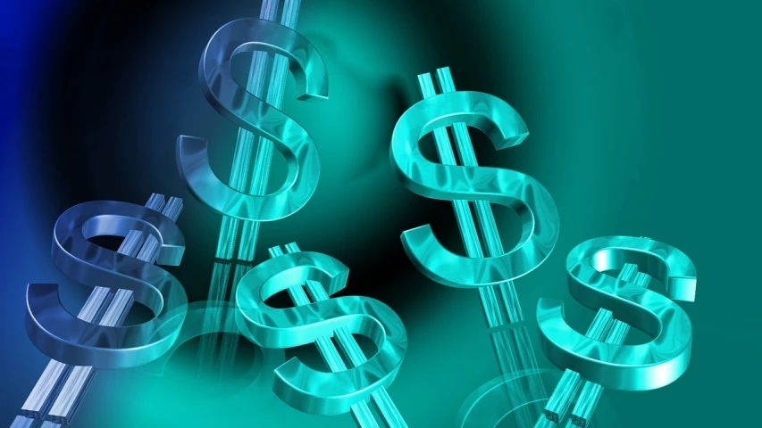 a group of dollar signs sitting on top of each other, a digital rendering, by Dan Christensen, tilt shift glass background, teals, vertical wallpaper, closeup photo