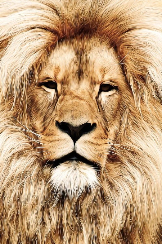 a close up of a lion's face, a digital painting, shutterstock, highly detailed vector art, low resolution, 1128x191 resolution, king of kings