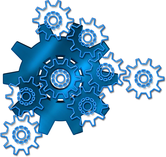 a bunch of blue gears on a black background, pixabay, digital art, created in adobe illustrator, shurikens, pc screen image, clipart