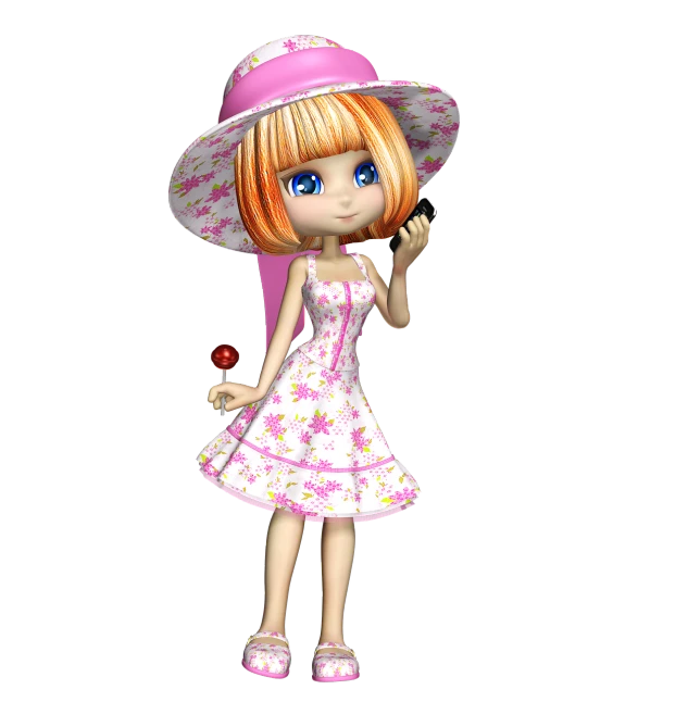 a cartoon girl wearing a hat and holding a lollipoppoppoppoppoppoppoppoppoppoppoppoppoppoppoppoppop, a digital rendering, digital art, wearing in a summer dress, !!highly detailed!!, anime barbie doll, 3 ds max