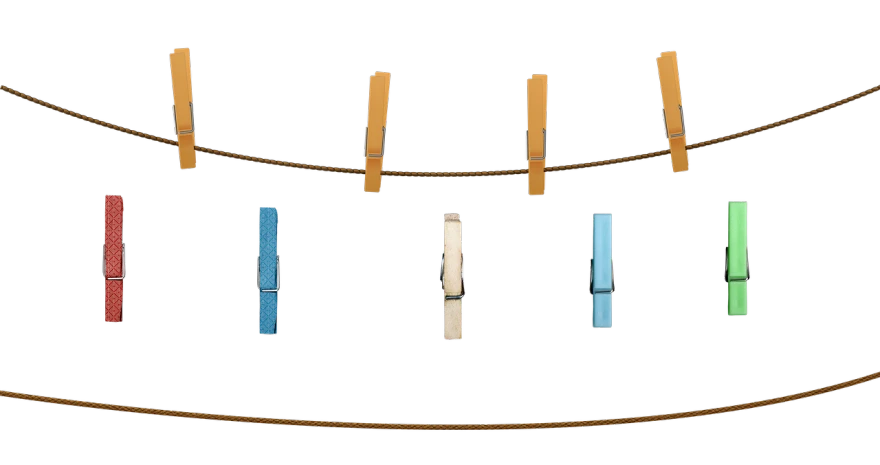 a line of clothes pegs hanging from a clothes line, a screenshot, by Aleksander Kotsis, conceptual art, with a black background, cad, blueish, decorations