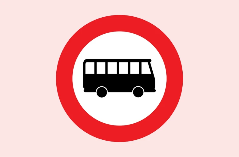 a black and white bus in a red circle, sign, forbidden, yoshida, illustation