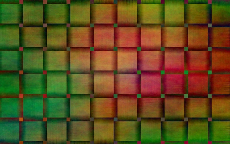 a pattern made up of squares of different colors, a digital rendering, inspired by Anna Füssli, flickr, grass texture material, wooden background, green and red tones, woven armour