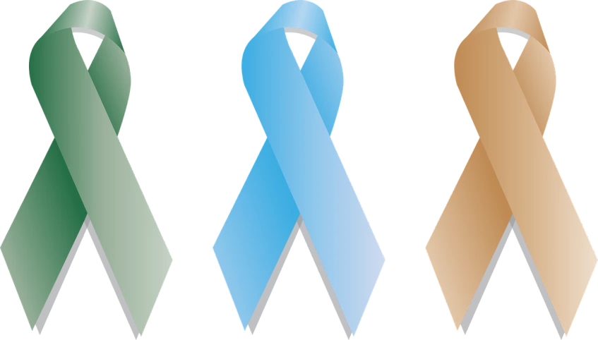 four different colored ribbons on a black background, by George Barret, Jr., pixabay, light blue skin, logo without text, dad, 3 - piece