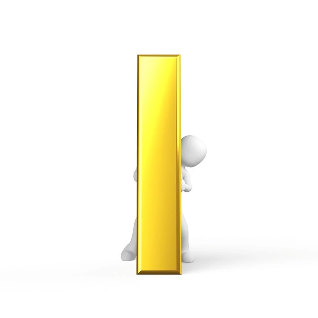 a person standing in front of a golden door, conceptual art, 3 d white shiny thick, r-number, 1 figure only, pillar