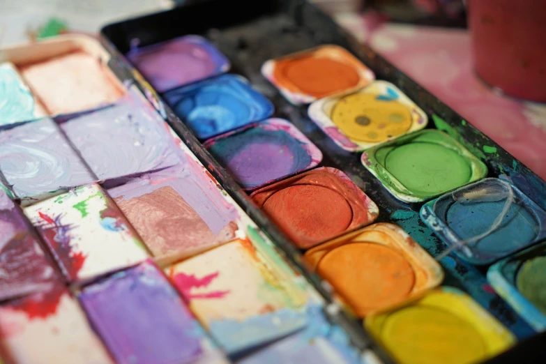 a close up of a box of watercolor paints, inspired by artist, makeup, photograph credit: ap, painted look, photo of a painting