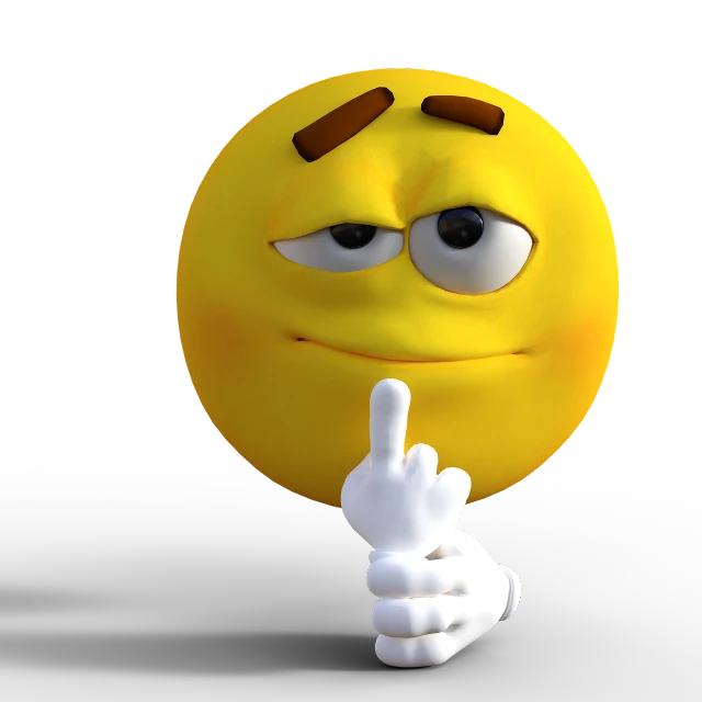 a close up of a smiley face with a finger up, inspired by Heinz Anger, flickr, figuration libre, 3 ds max, serious expression, sassy pose, 2 k