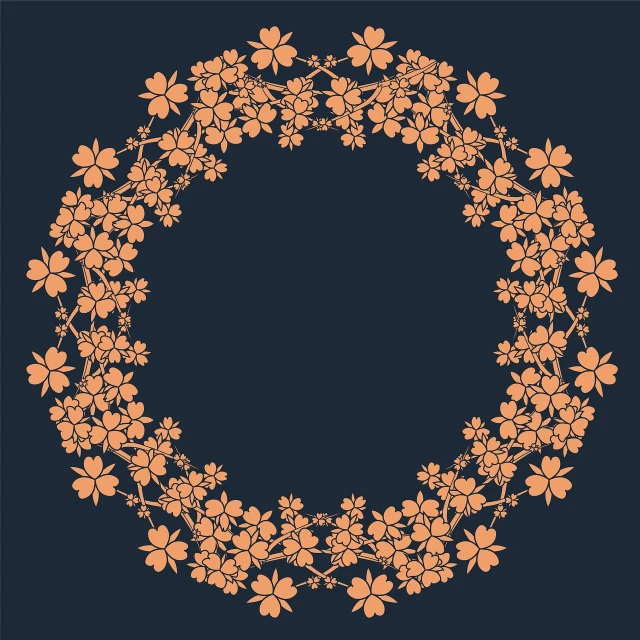 a wreath of orange flowers on a dark blue background, vector art, inspired by Katsushika Ōi, lots of sakura flowers, clover, fine simple delicate structure, inner ring