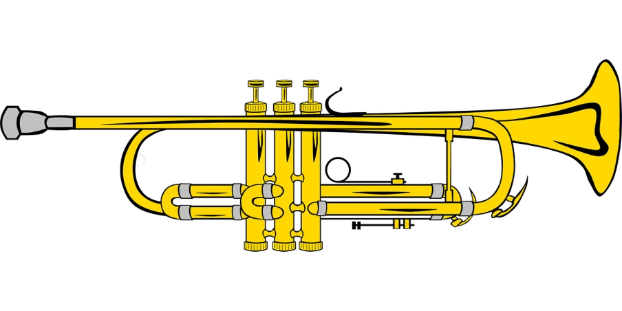a yellow trumpet on a black background, an illustration of, bauhaus, low profile, hardware, gloomcore illustration, weapon