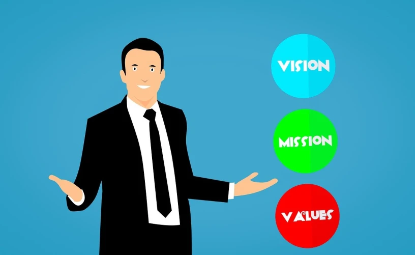 a man in a suit standing in front of a blue background, a diagram, inspired by Paul Harvey, trending on pixabay, visual art, mission impossible, values as flat shapes, stock photo, saying