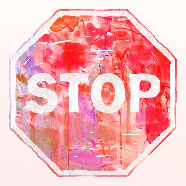 a close up of a painting of a stop sign, inspired by James Rosenquist, shutterstock, action painting, pink marble building, mixed media style illustration, painting illustration, handpaint texture