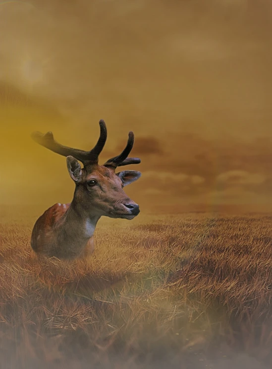 a deer that is sitting in the grass, an airbrush painting, shutterstock contest winner, high quality fantasy stock photo, johnson heade, very sharp and detailed photo, african plains