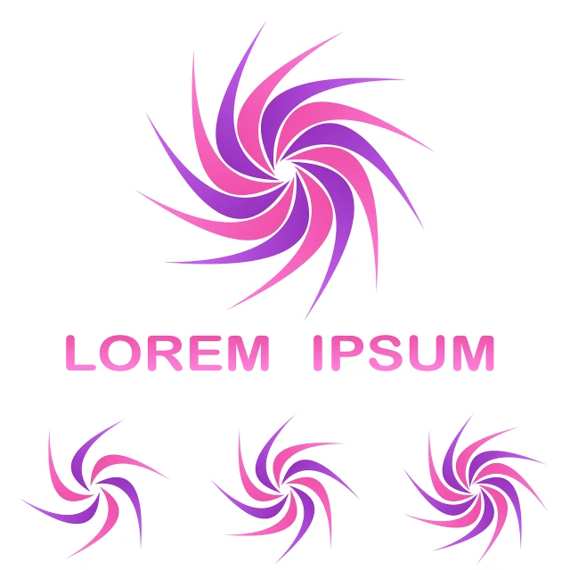 a pink and purple swirl logo on a white background, a portrait, abstract illusionism, asian sun, vector shapes, lorem ipsum dolor sit amet, turbines