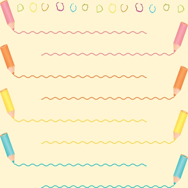 a set of different colored pencils on a yellow background, a pastel, vector spline curve style, cutie mark, fine!!! lines, starts