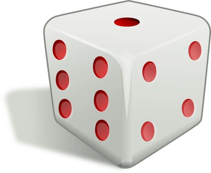 a white dice with red dots on it, trending on pixabay, cubo-futurism, cel shaded vector art, rice, snake, knife