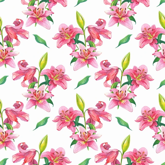 a pattern of pink flowers on a white background, shutterstock, white lilies, listing image, zido, made in adobe illustrator