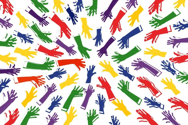 a group of multicolored hands reaching for each other, an illustration of, conceptual art, politicians, done in the style of matisse, twintails white_gloves, resources background