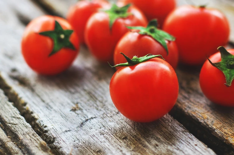 a bunch of tomatoes sitting on top of a wooden table, pixabay, photorealism, award - winning crisp details ”, 💋 💄 👠 👗, looking across the shoulder, digitally enhanced