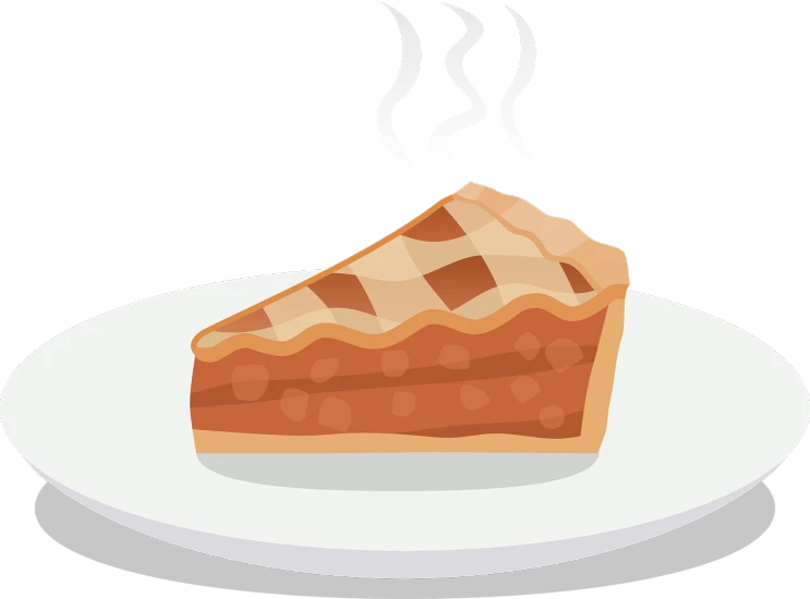 a piece of pie sitting on top of a white plate, a digital rendering, inspired by Peggy Bacon, pixabay, rasquache, on a flat color black background, steamy, lattice, high quality illustration