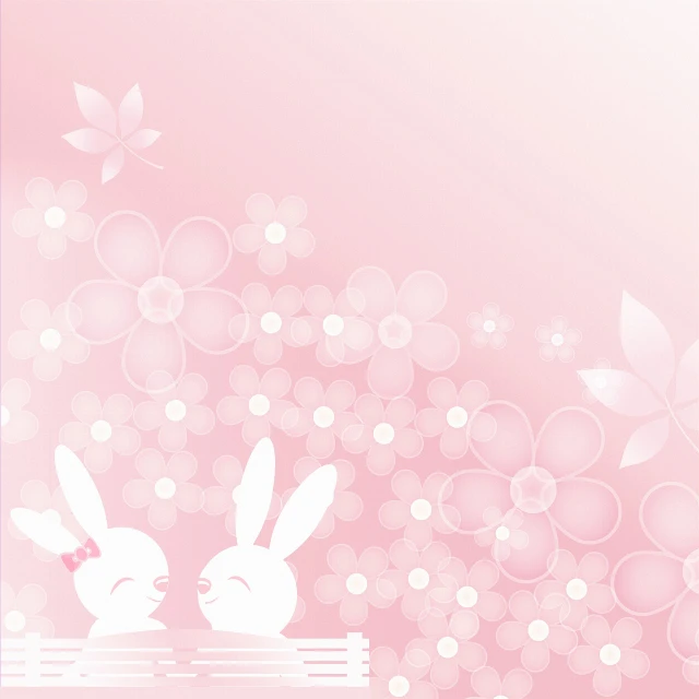 a couple of rabbits sitting on top of a bench, a picture, by Chiho Aoshima, flickr, romanticism, petal pink gradient scheme, background natural flower, background(solid), bath