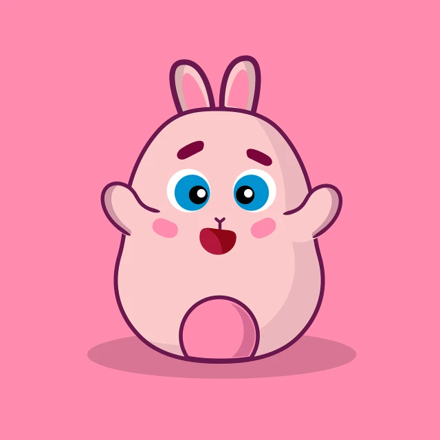 a cartoon bunny with blue eyes on a pink background, vector art, mingei, bouncy belly, mascot illustration, korean idol, on simple background