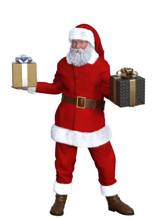 a man in a santa suit holding a present, a digital rendering, digital art, 15081959 21121991 01012000 4k, in-game 3d model, 3d-render, 64x64