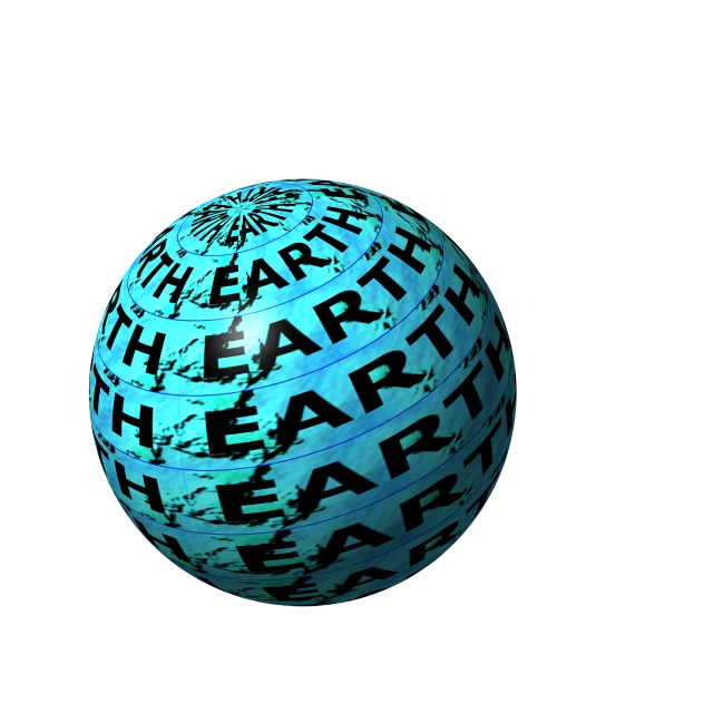 a blue ball with the words earth on it, by Jon Coffelt, digital art, 3 d raytraced masterpiece, 1 0 0 0 mm, elizabeth erickson, hunt