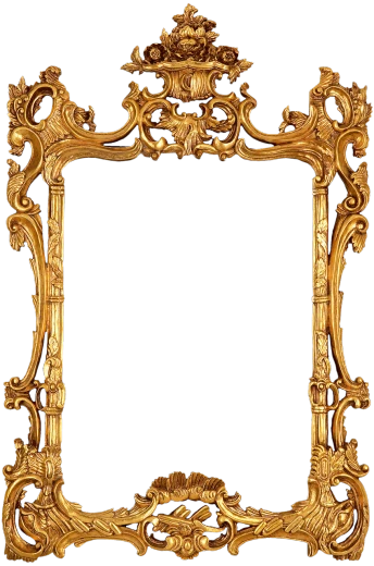an ornate gold frame on a black background, by George Barret, Sr., baroque, fata morgana giant mirrors, ornamental bone carvings, arbor, full - view