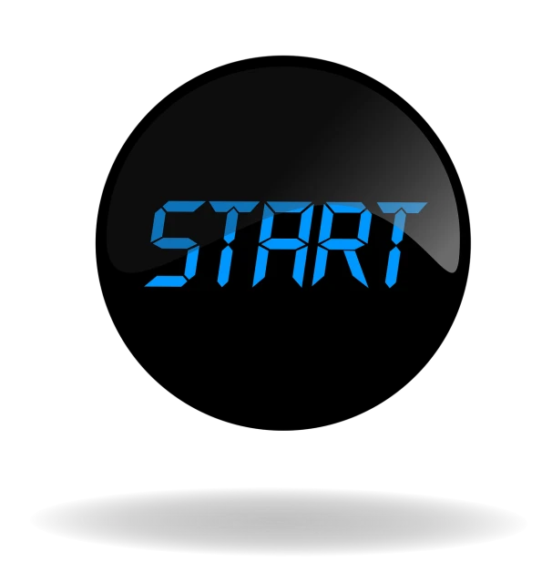 a digital clock with the word start on it, a screenshot, digital art, dome, black flat background, sleek oled blue visor for eyes, style of inside game
