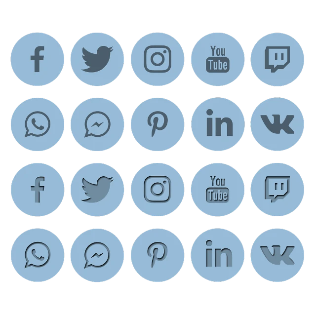 a set of social icons on a black background, by Carlo Martini, shutterstock, digital art, blue and gray colors, soft round features, 🦩🪐🐞👩🏻🦳, rear facing