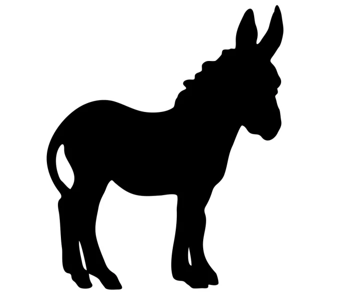 a black and white silhouette of a donkey, a cartoon, stuckism, full res, felt, plan, little