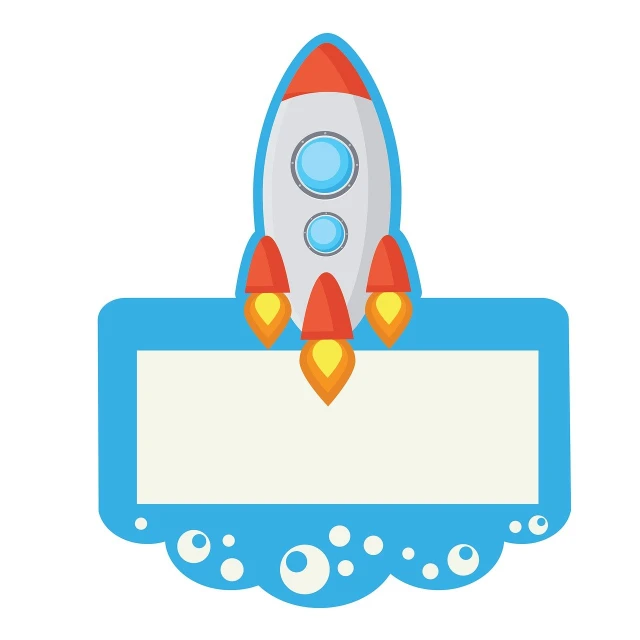 a cartoon rocket ship with a blank sign, concept art, art deco, silicone patch design, flash image, invitation card, floating vehicles