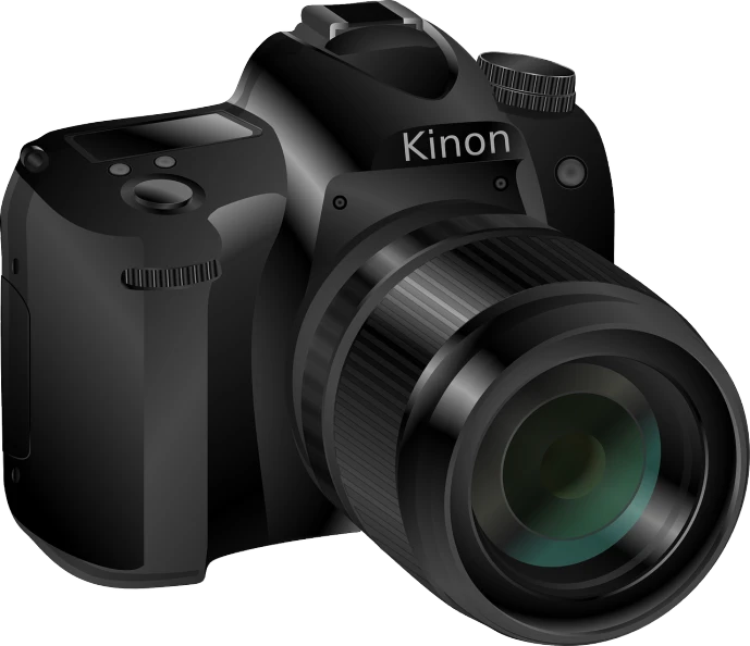 a black digital camera on a white background, a picture, by Nándor Katona, digital art, nikkon, vector images, close up camera angle, dslr 24mm